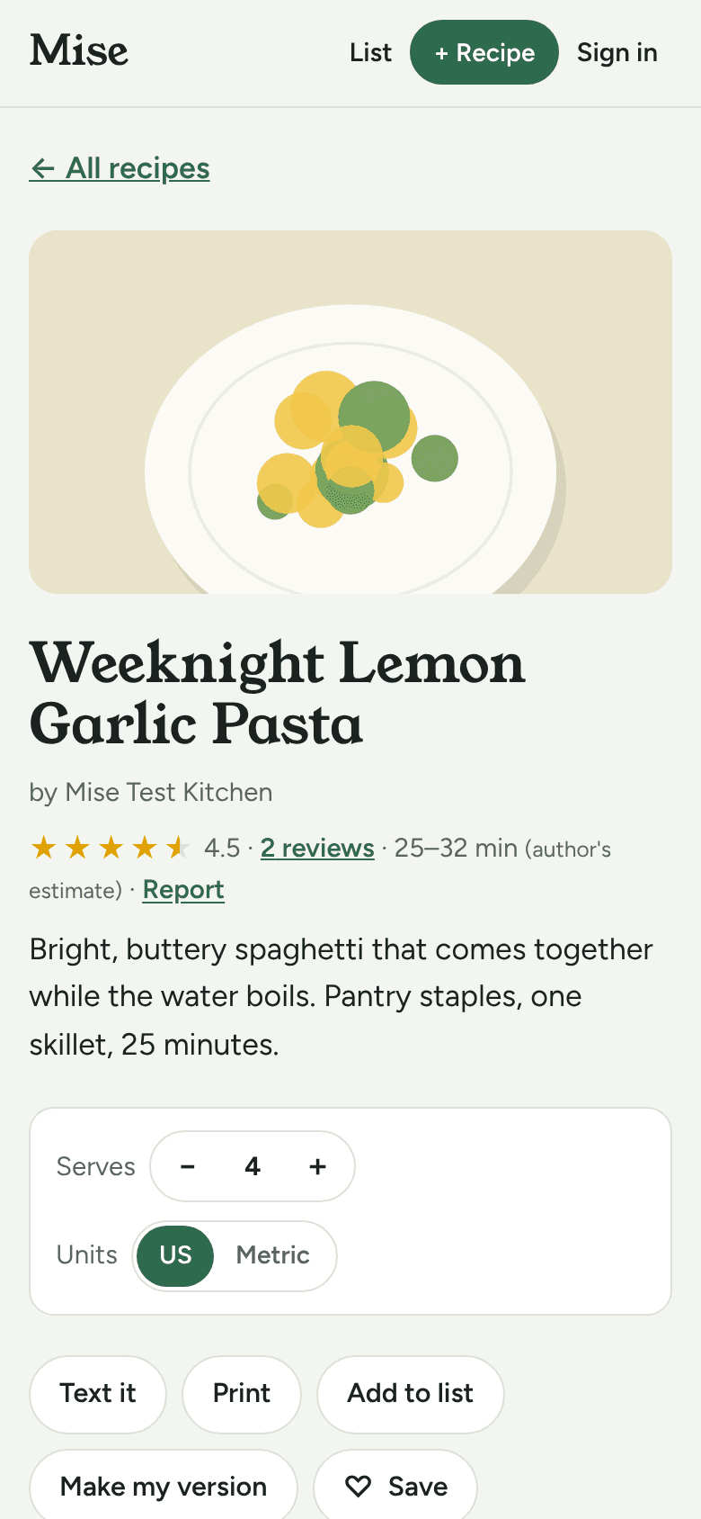 A Befana recipe on a phone: the dish, the time it takes, servings and the ingredients